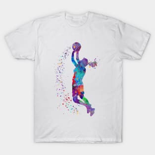 Basketball Girl Watercolor Painting Art Print Gifts T-Shirt